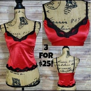 Adore Me Red Black Lace Camisole Top S
